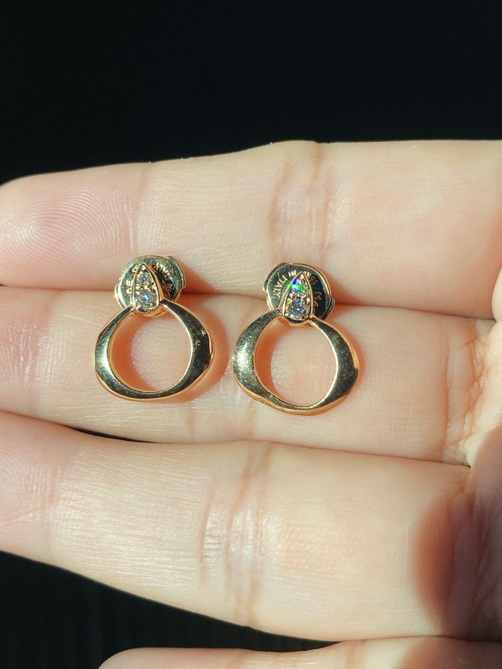 18K OMEGA DewdropYellow Gold Diamond Earrings - Picture 8 of 13